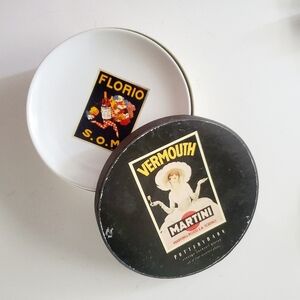 Pottery Barn Vermouth Martini Vintage Cocktail Plates 8" Set of 4